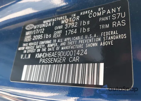 2013 Hyundai Elantra Gs z USA, uszkodzony, nr VIN KMHDH6AE9DU001424